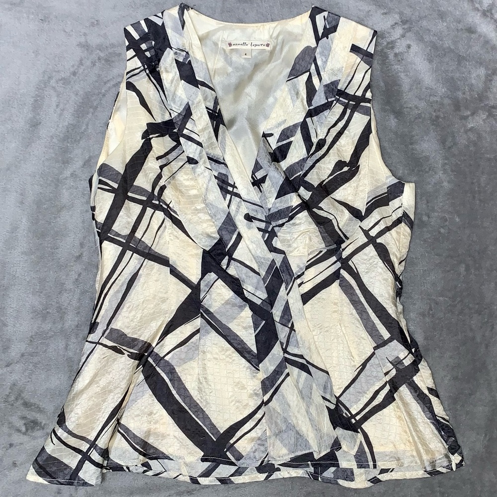 Nanette Lepore Abstract Cream, Black & Gray Sleeveless Silk Top Sz 4